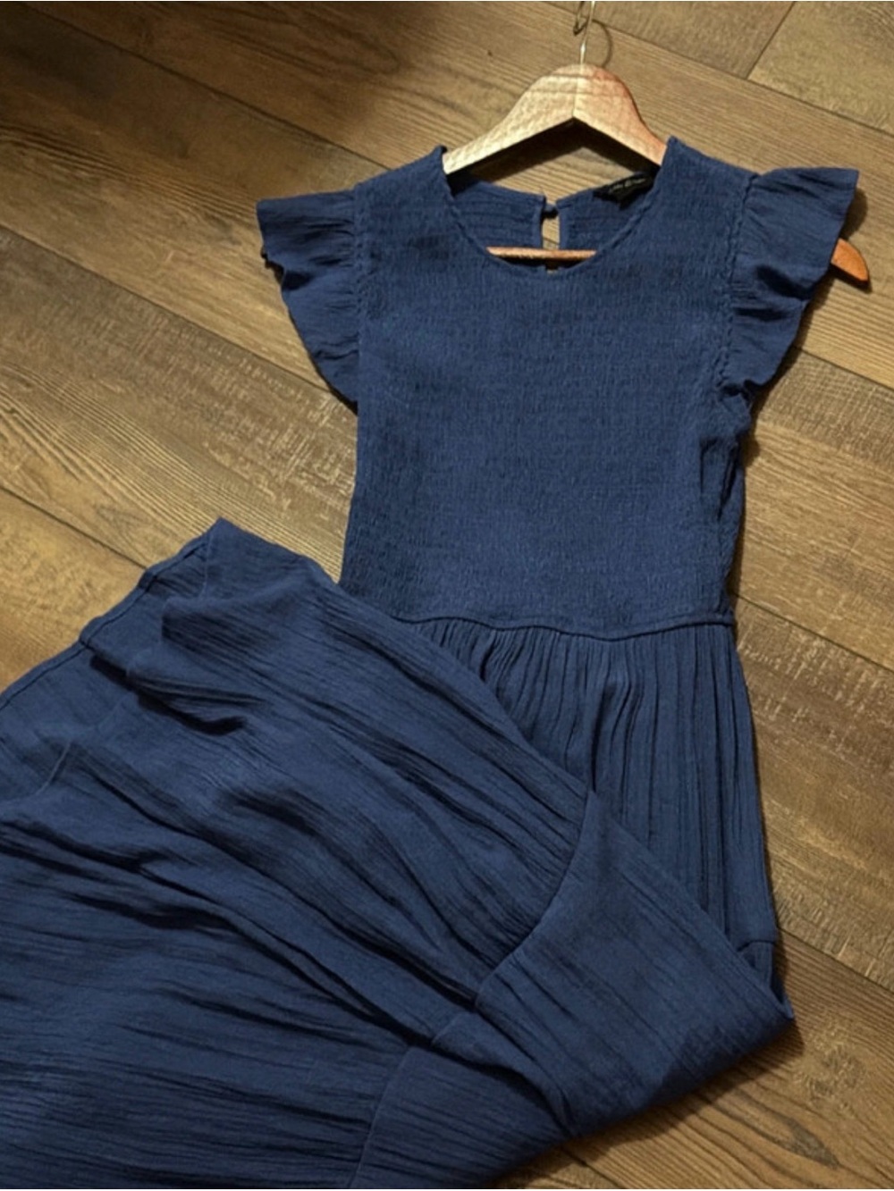 Women's Navy Blue Maxi Dress with Flutter Sleeves